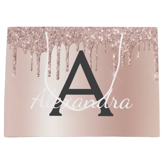 Rosa Rose Gold Glitzer Mit Monogramm Chic Große Geschenktüte (Vorderseite)