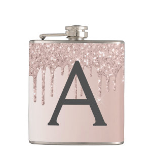 Rosa Rose Gold-Glitzer mit schwarzem Rosa Flachmann