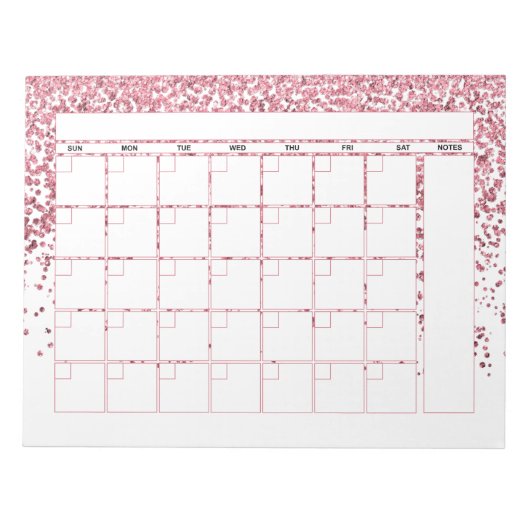 Rosa Rose Gold Glitzer Monatskalender Notizblock (Vorderseite)