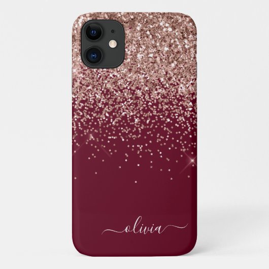 Rosa Rose Gold Glitzer Monogram Case-Mate iPhone Hülle (Rückseite)