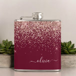 Rosa Rose Gold Glitzer Monogram Flachmann<br><div class="desc">Rose Gold - Schwarz Rosa und Burgund Imitate Sparkle Glitzer Monogram Name und Initial Party Flask. Das macht den perfekten 16 Geburtstag,  Hochzeit,  Brautparty,  Jubiläum,  Babydusche oder Junggeselinnen-Abschied Geschenk für jemanden,  der Lieben glamourösen Luxus und schicke Stile.</div>