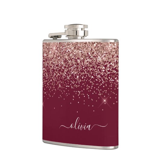 Rosa Rose Gold Glitzer Monogram Flachmann (Links)