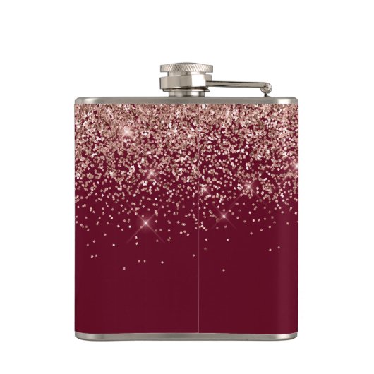 Rosa Rose Gold Glitzer Monogram Flachmann (Rückseite)