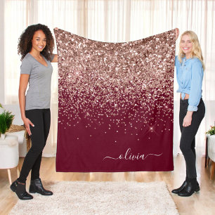 Rosa Rose Gold Glitzer Monogram Fleecedecke