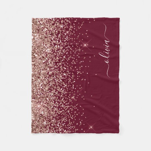Rosa Rose Gold Glitzer Monogram Fleecedecke (Vorderseite)