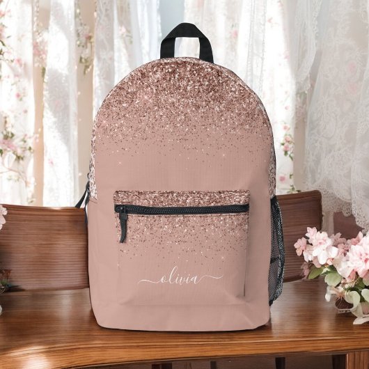 Rosa Rose Gold Glitzer Monogram Name Bedruckter Rucksack