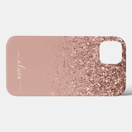 Rosa Rose Gold Glitzer Monogram Name Case Ma (Rückseite (Horizontal))