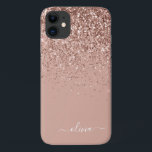 Rosa Rose Gold Glitzer Monogram Name Case-Mate iPhone Hülle<br><div class="desc">Rose Gold - Schwarz rosa Imitate Sparkle und Dripping Glitzer gebürstete Metal Monogram Name und Anfangssondo Telefon. Das macht den perfekten 16 Geburtstag,  Hochzeit,  Brautparty,  Jubiläum,  Babydusche oder Junggeselinnen-Abschied Geschenk für jemanden,  der Lieben glamourösen Luxus und schicke Stile.</div>