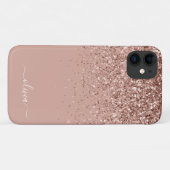 Rosa Rose Gold Glitzer Monogram Name Case-Mate iPhone Hülle (Rückseite (Horizontal))