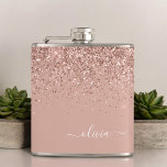 Rosa Rose Gold Glitzer Monogram Name Flachmann<br><div class="desc">Rose Gold - Rosa schwarze Imitat Folie Metallkerze Glitzer Monogramm Name und Initial Party Flask. Das macht den perfekten 16 Geburtstag,  Hochzeit,  Brautparty,  Jubiläum,  Babydusche oder Junggeselinnen-Abschied Geschenk für jemanden,  der Lieben glamourösen Luxus und schicke Stile.</div>