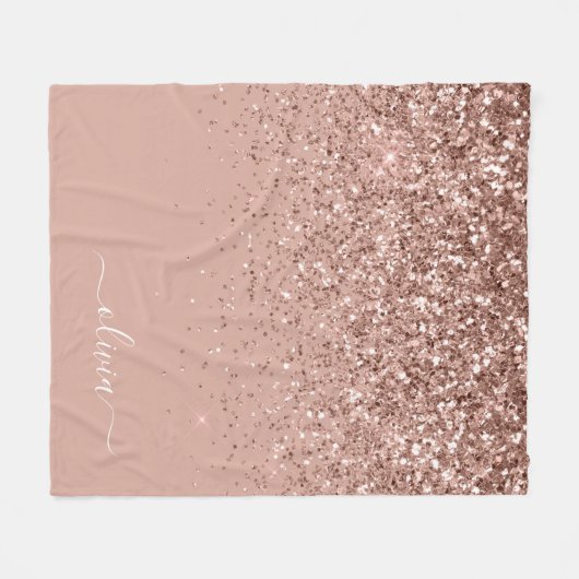 Rosa Rose Gold Glitzer Monogram Name Fleecedecke (Vorderseite (Horizontal))