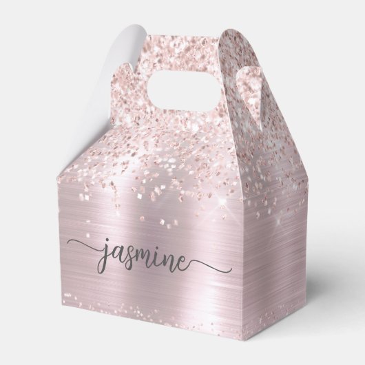 Rosa Rose Gold Glitzer Monogram Name Geschenkschachtel (Vorderseite)