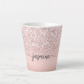 Rosa Rose Gold Glitzer Monogram Name Milchtasse (Vorderseite)
