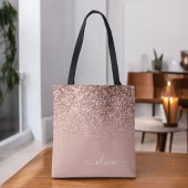 Rosa Rose Gold Glitzer Monogram Name Tasche