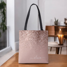 Rosa Rose Gold Glitzer Monogram Name Tasche