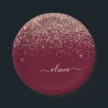 Rosa Rose Gold Glitzer Monogram Pappteller<br><div class="desc">Rose Gold - Rosa und Burgund Sparkle Glitzer Monogram Name Party Teller. Das macht den perfekten 16 Geburtstag,  Hochzeit,  Brautparty,  Jubiläum,  Babydusche oder Junggeselinnen-Abschied Geschenk für jemanden,  der Lieben glamourösen Luxus und schicke Stile.</div>