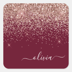 Rosa Rose Gold Glitzer Monogram Quadratischer Aufkleber