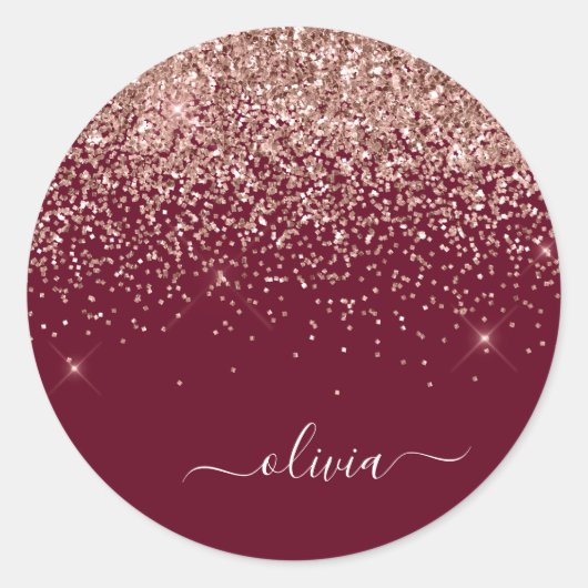 Rosa Rose Gold Glitzer Monogram Runder Aufkleber (Vorderseite)