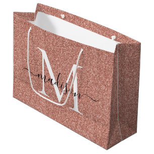 Rosa Rose Gold Glitzer Monogram Script Große Geschenktüte