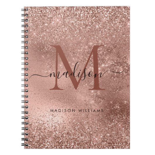 Rosa Rose Gold Glitzer Monogram Script Name Notizblock (Vorderseite)