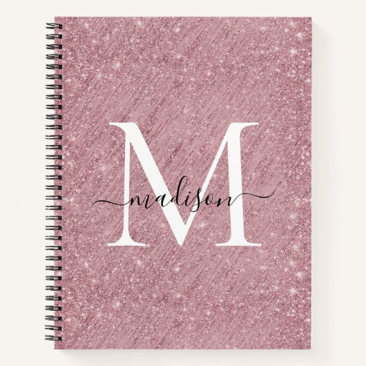 Rosa Rose Gold Glitzer Monogram Script Sparkle Notizblock (Vorderseite)