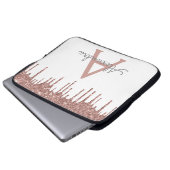 Rosa Rose Gold Glitzer Monogramm Laptopschutzhülle (Vorne Knopf)