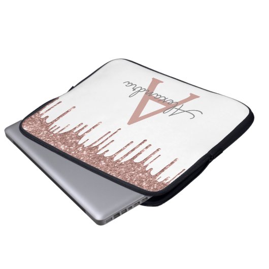 Rosa Rose Gold Glitzer Monogramm Laptopschutzhülle (Vorne Knopf)