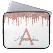 Rosa Rose Gold Glitzer Monogramm Laptopschutzhülle (Vorderseite)