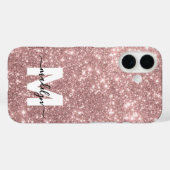 Rosa Rose Gold Glitzer Name Monogram Case-Mate iPhone Hülle (Rückseite (Horizontal))
