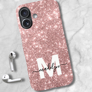 Rosa Rose Gold Glitzer Name Monogram iPhone 16 Hülle