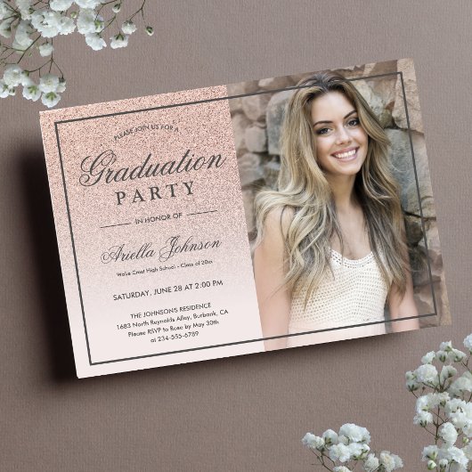 Rosa Rose Gold Glitzer ombre Graduation Party Einladung