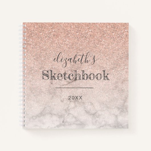 Rosa Rose Gold Glitzer Ombre Marble Sketchbook Notizblock (Vorderseite)