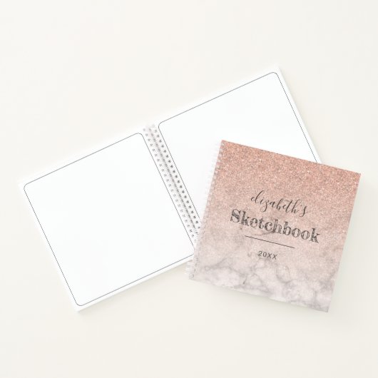 Rosa Rose Gold Glitzer Ombre Marble Sketchbook Notizblock (Innenseite)