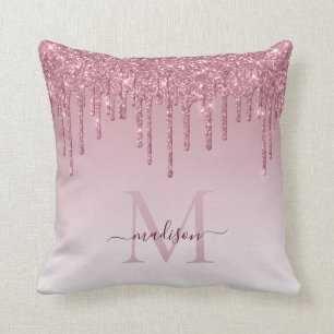 Rosa Rose Gold Glitzer Ombre Monogram Script Kissen