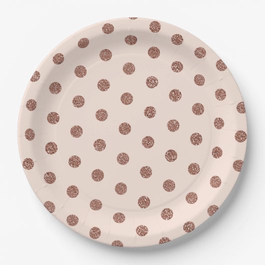 Rosa Rose Gold Glitzer Polka Dot Muster Pappteller (Vorderseite)