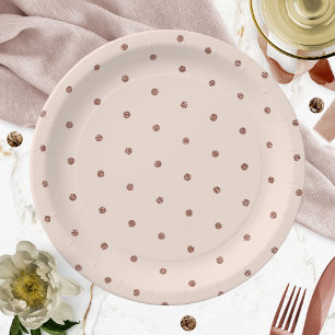 Rosa Rose Gold Glitzer Polka Dot Muster Pappteller