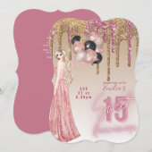 Rosa Rose Gold Glitzer Quinceanera Einladung (Vorne/Hinten)