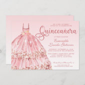 Rosa Rose Gold Glitzer Quinceañera Einladung (Vorne/Hinten)