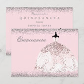 Rosa Rose Gold Glitzer Quinceanera Party Einladung (Vorne/Hinten)