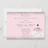 Rosa Rose Gold Glitzer Quinceanera Party Einladung (Rückseite)