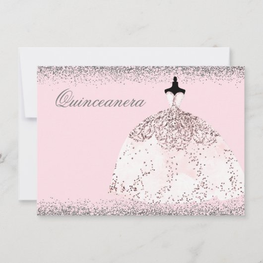 Rosa Rose Gold Glitzer Quinceanera Party Einladung (Vorderseite)