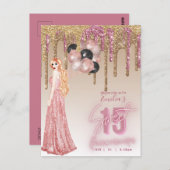 Rosa Rose Gold Glitzer Quinceanera Rotes Haar Girl Postkarte (Vorne/Hinten)