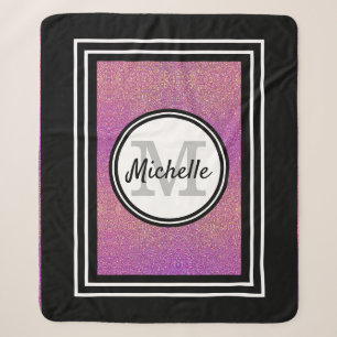 Rosa Rose Gold Glitzer Schwarzer Monogramm-Name Sherpadecke