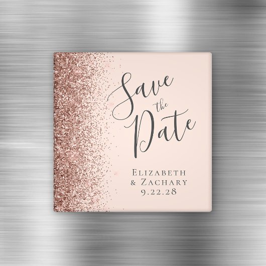 Rosa Rose Gold Glitzer Script Save the Date Magnet