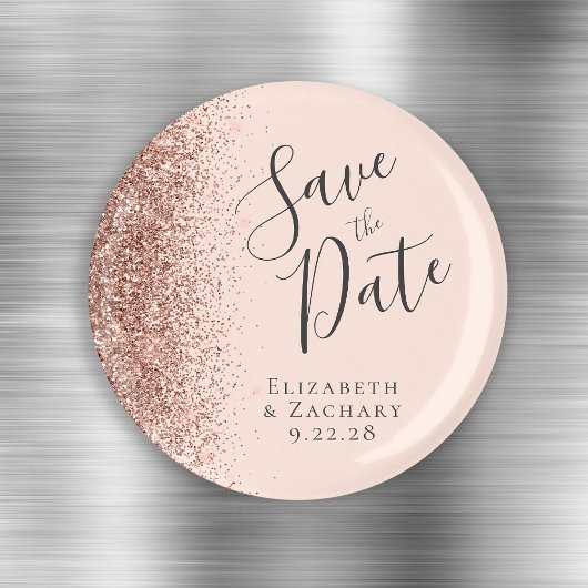 Rosa Rose Gold Glitzer Script Save the Date Magnet