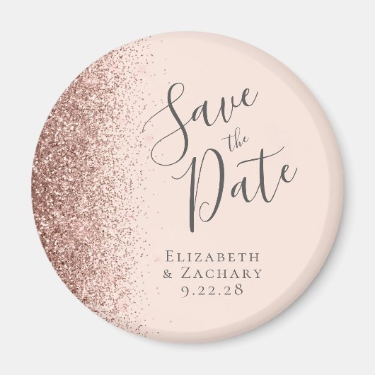 Rosa Rose Gold Glitzer Script Save the Date Magnet (Vorne)