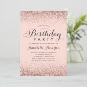 Rosa Rose Gold Glitzer Sparkasse jeden Geburtstag Einladung (Stehend Vorderseite)