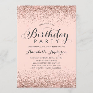 Rosa Rose Gold Glitzer Sparkasse jeden Geburtstag Einladung