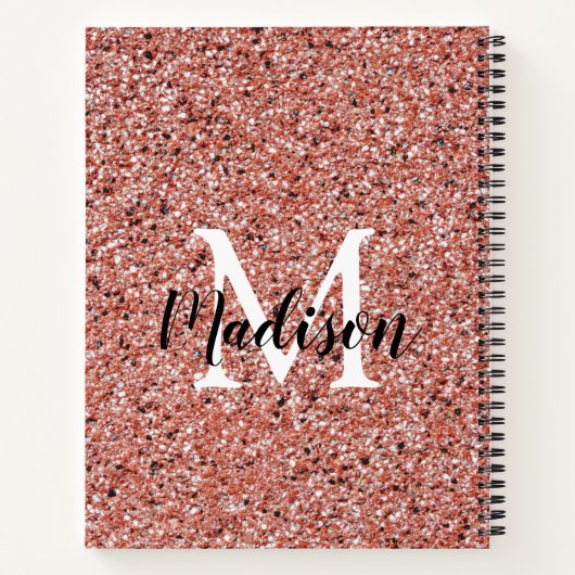 Rosa Rose Gold Glitzer Sparkle Chic Monogram Name Notizblock (Rückseite)