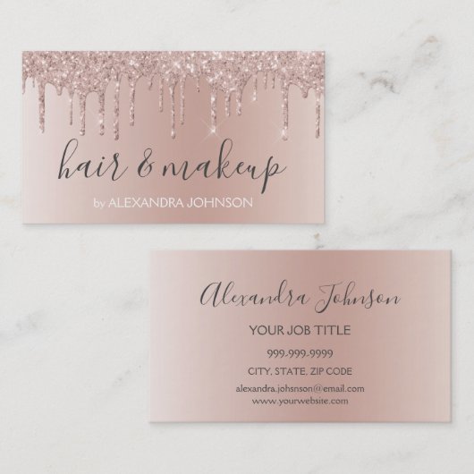 Rosa Rose Gold Glitzer Sparkle Haarköppchen Visitenkarte (Vorne/Hinten)